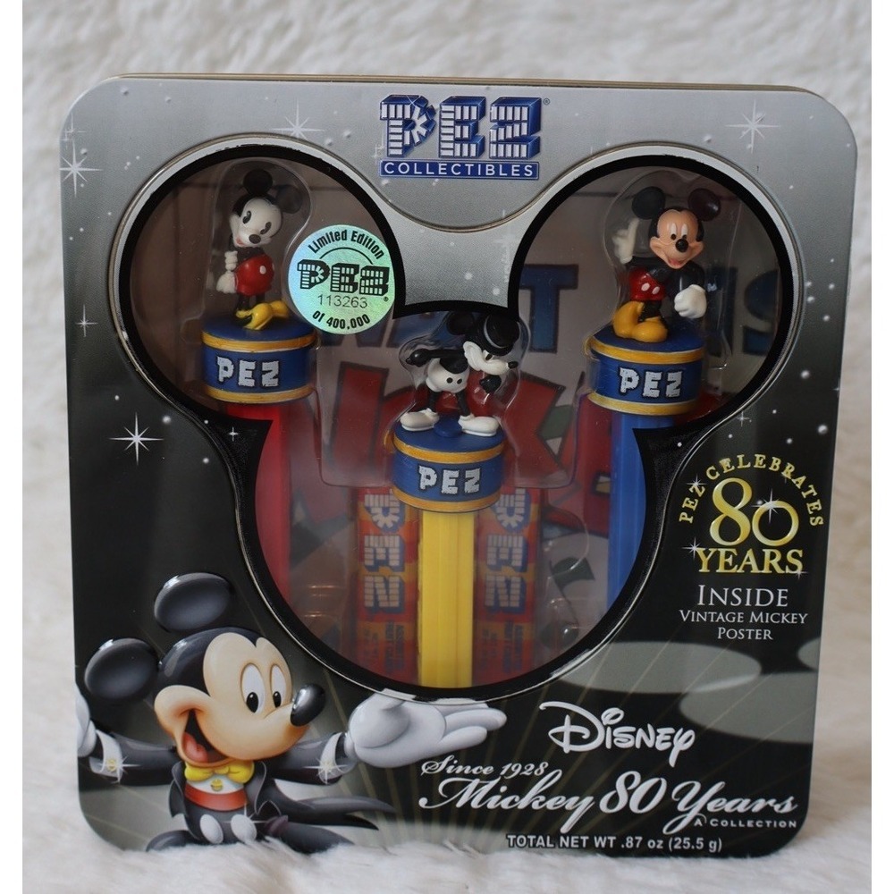 PEZ Disney MICKEY MOUSE 80th Anniversary 2007 Tin Collector's Set (NIB)